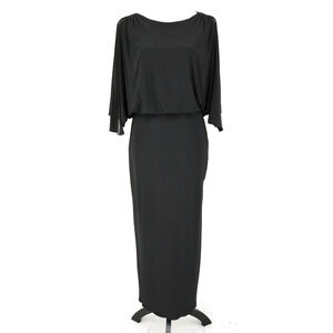 Betsy and Adam Dress Petites 2P Black Slit Sleeve Stretch Knit Rhinestones Long